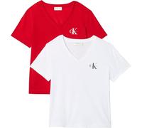 Calvin Klein Camisetas de Manga Corta Pack de 2 Mujer Logo tee con Cuello de Pico, Multicolor (Adrenaline Rush/Brilliant White), S