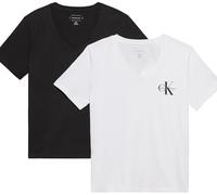 Calvin Klein Camisetas de manga corta Pack de 2 Mujer Logo Tee con cuello de pico, Multicolor (Black / Brilliant White), XL