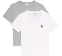 Calvin Klein Camisetas de manga corta Pack de 2 Mujer Logo Tee con cuello de pico, Multicolor (Heroic Grey Heather / Brilliant Whi), XL
