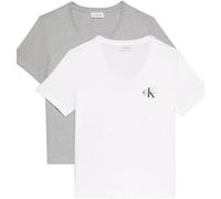 Calvin Klein Camisetas de manga corta Pack de 2 Mujer Logo Tee con cuello de pico, Multicolor (Heroic Grey Heather / Brilliant Whi), XL