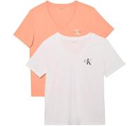 Calvin Klein Camisetas de Manga Corta Pack de 2 Mujer Logo tee con Cuello de Pico, Multicolor (Just Peach/Brilliant White), XL