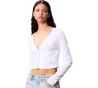 Calvin Klein Chaqueta de Punto Mujer Cardigan Woven Label Rib con Botones, Blanco (Brilliant White), M