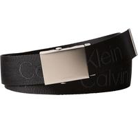 Calvin Klein Cinturón Hombre Logo Webbing Plaque 3,8 cm con hebilla con placa, Negro (Black/Pewter), 90 cm