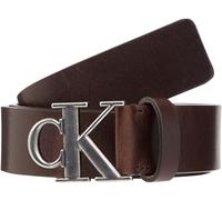 Calvin Klein Cinturón Hombre Round Mono Plaque Leather Belt de piel, Marrón (Bitter Brown), 90 cm