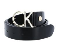 Calvin Klein Cinturón Mujer Ck Logo Belt 3.5 cm Cinturón de piel, Negro (Black Leather/Light Gold Buckle), 85 cm