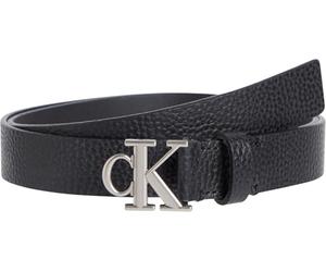 Calvin Klein Cinturón Mujer Monogram Plaque Buckle 2,5 cm Cinturón de piel, Negro (Na Black/Pewter), 80 cm