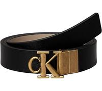Calvin Klein Cinturón Mujer Monogram Plaque Buckle 2,5 cm reversible, Multicolor (Na Black/Crockery/Tumbled Gold), 85 cm