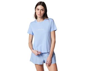 Calvin Klein Conjunto de Camiseta y pantalón Corto para Mujer LV00QS7576, Color Azul (Frozen FJORD W Trail Stripe), S, Azul (Ffrozen Fjord W Trail Stripe), S