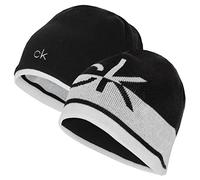 Calvin Klein Gorro de punto reversible CK para hombre, negro/blanco, talla única, negro/blanco, Taille unique