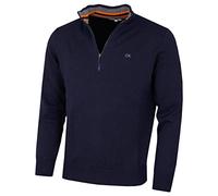 Calvin Klein Hombre Chunky Knit 1/2 Zip Suéter de Golf - Azul Marino/Naranja - L