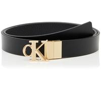 Calvin Klein Jeans Hebilla de placa de monograma para mujer, 25 mm, REV LV04K7005G, cinturones negro (negro/CK dorado claro), 90, Negro (negro/dorado claro), 90 cm