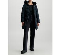 Calvin Klein Jeans Plumifero de mujer largo con capucha de pelo. Negro 42 (XL)