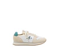 Calvin Klein Jeans Zapatillas Deportivas de Cuero de Nailon con Cordones para Hombre, Blanco Brillante Blanco Azul Óleo, 40 2/3 EU