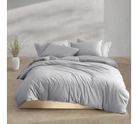 Calvin Klein - Juego de edredón tamaño Queen, Ropa de Cama Moderna de percal de algodón Lavado con Fundas a Juego, Certificado Oeko-Tex (Azul Acero percal Lavado, Queen)