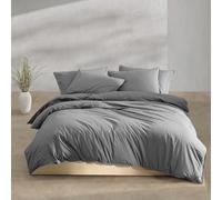 Calvin Klein - Juego de Funda de edredón tamaño Queen, Ropa de Cama de percal de algodón Lavado, decoración del hogar lujosamente Suave (Grafito de percal Lavado, Queen)