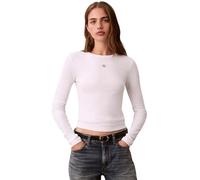 Calvin Klein LS Woven Label 2X2 Rib Crew Top Lv047E205G Otras Blusas, White (Brilliant White), S para Mujer