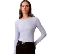 Calvin Klein LS Woven Label LV047E205G - Camiseta de Cuello Redondo Acanalado 2X2 para Mujer, Color Morado (Azul Casual), Talla M, Morado (Azul Casual), M