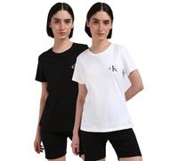 Calvin Klein Mujer Pack de 2 Camisetas Manga Corta Monologo Slim Cuello Redondo, Multicolor (CK Black/Bright White), XXS