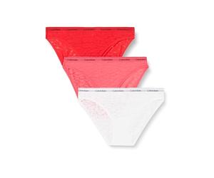 Calvin Klein Mujer Pack de 3 Braguitas Tipo Bikini de Tejido Elástico, Multicolor (Azalea/Lychee/White), XL