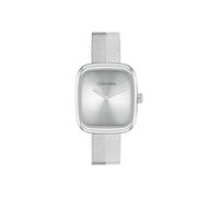 Calvin Klein Reloj 25100098 Adore para Mujer - Reloj de Cuarzo Rectangular con Brazalete Milanés Plateado, Caja de 30 mm