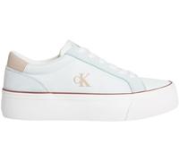 Calvin Klein Sneaker con Suela Vulcanizada Mujer Flatform Nylon Mix con Logotipo, Blanco (Billowing Sail/Oxford Tan), 36