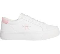 Calvin Klein Sneaker con Suela Vulcanizada Mujer Logo Tag de Piel, Blanco (Bright White/Sweet Pink), 39