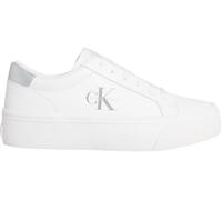 Calvin Klein Sneaker con Suela Vulcanizada Mujer Silver Logo Tag con Logotipo, Blanco (Bright White/Silver), 40