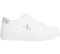 Calvin Klein Sneaker con Suela Vulcanizada Mujer Silver Logo Tag con Logotipo, Blanco (Bright White/Silver), 39