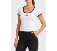 Calvin Klein Ss Monologo Scoop Neck Top Bright White Talla: L | Camisetas de Seda Outlet | Mujer | Blanco