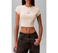 Calvin Klein Striped Monologo Tee French Vanilla Stripe Talla: L | Camisetas de Seda Outlet | Mujer | Blanco