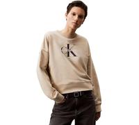 Calvin Klein Sudadera Mujer Monologo French Terry con Cuello Redondo, Beige (White Pepper), 3XS