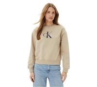 Calvin Klein Sudadera Mujer Monologo French Terry con Cuello Redondo, Beige (White Pepper), L