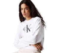 Calvin Klein Sudadera Mujer Monologo French Terry con Cuello Redondo, Blanco (Brilliant White), XS