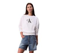 Calvin Klein Sudadera Mujer Monologo French Terry con Cuello Redondo, Blanco (Brilliant White), XXS