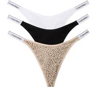 Calvin Klein Tangas Pack de 3 Mujer Dipped Thong con Logotipo en la Cintura, Multicolor (Black/Classic White/Animal Mirror), L