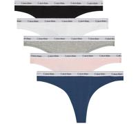 Calvin Klein Tangas Pack de 5 Mujer Thong Low-Rise de algodón elástico, Multicolor (Black/White/Grey Heather/Potpourri/), L