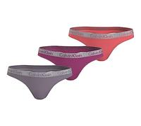 Calvin Klein Thong 3Pk 000QD3560E Tangas, Multicolor (Gray Ridge/Festival Fuchsia/Dubarry), XS para Mujer