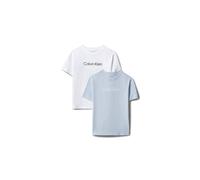 Calvin Klein - Camiseta con logotipo INST, 2 unidades LV1CKTJA11 - Camiseta con logotipo para niños, 8 años (2 unidades), color blanco brillante y azul Kentucky