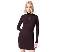 Calvin Klein Vestido Bodycon Mujer Woven Label Ribbed Mini con Cuello Alto, Marrón (Mocha Brown), XL