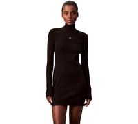 Calvin Klein Vestido Bodycon Mujer Woven Label Ribbed Mini con Cuello Alto, Negro (Black), L