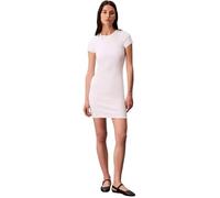 Calvin Klein Vestido Camisero Corta Mujer Mini con Cuello Redondo, Blanco (Brilliant White), 2XS