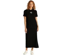 Calvin Klein Vestido Tipo Camiseta Mujer Monologo Long Rib tee con Cuello Redondo, Negro (CK Black), M