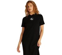Calvin Klein Vestido Tipo Camiseta Mujer Monologo Long Rib tee con Cuello Redondo, Negro (CK Black), S