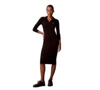 Calvin Klein Vestido Tipo Polo Mujer Woven Label Midi de Punto Acanalado, Negro (Black), XL
