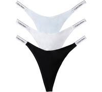 Calvin Klein Women's, Dipped Thong 3Pk LV00QD5394, Thong, Black/Classic White/Plein Air, XL