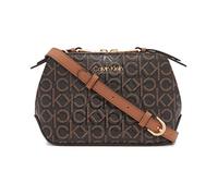 Calvin Klein Women's Lucy Triple Compartment Crossbody, Brown/Khaki/Caramel Embossed, One Size