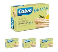 Calvo Filetes de Caballa del Sur en Aceite de Oliva Bajas en Sal 120g (Paquete de 4)