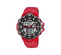 CALYPSO Reloj Digital Hombre Analógico K5766/2 Cuarzo - Resistente al Agua 10 ATM Fecha y Calendario, Cronógrafo, Doble Horario, Luz, Alarma, 12 y 24 Horas - Correa de Caucho Rojo - Flash Time