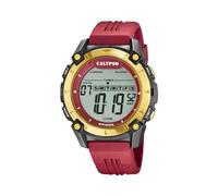CALYPSO Reloj Digital Hombre K5814/3 Cuarzo - Resistente al Agua 10 ATM Fecha y Calendario, Cronógrafo, Doble Horario, Luz, Alarma, 12 y 24 Horas - Correa de Caucho Rojo - Flash Time