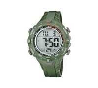 CALYPSO Reloj Digital Hombre K5838/1 Cuarzo - Resistente al Agua 10 ATM Fecha y Calendario, Cronógrafo, Doble Horario, Luz, Alarma, 12 y 24 Horas - Correa de Caucho Verde - Flash Time